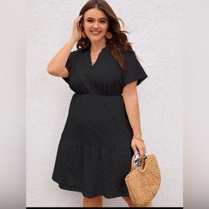 SOLD Plus Eyelet Embroidery Notched Neck Ruffle Hem Dress